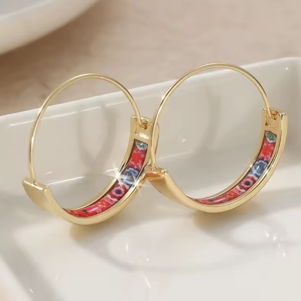 Portugal Gold Hoop Tile Earrings